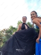 Black Ball Gown High Neck Tulle Backless Cut Out Prom Dresses