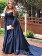 Ball Gown Off-the-shoulder Satin Modest Prom Dresses With Beading