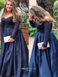 Ball Gown/Princess Sweep Train Off-the-shoulder Satin Beading Prom Dresses