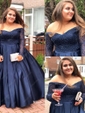 Ball Gown Off-the-shoulder Satin Modest Prom Dresses With Beading