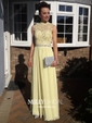 A-line High Neck Chiffon Floor-length Beading Prom Dresses