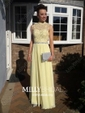 A-line High Neck Chiffon Floor-length Beading Prom Dresses