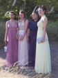 A-line High Neck Chiffon Floor-length Beading Prom Dresses