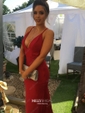 Sheath/Column V-neck Jersey Backless Prom Dresses With Ruched