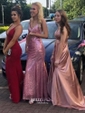 Sheath/Column V-neck Jersey Backless Prom Dresses With Ruched