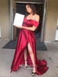 Ball Gown Off-the-shoulder Satin Modest Prom Dresses With Ruched