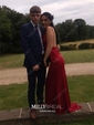 Sheath/Column V-neck Jersey Backless Prom Dresses With Ruched