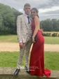 Sheath/Column V-neck Jersey Backless Prom Dresses With Ruched
