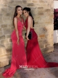 Sheath/Column Sweep Train V-neck Jersey Ruffles Prom Dresses