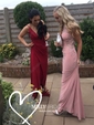 Sheath/Column V-neck Jersey Backless Prom Dresses With Ruched
