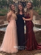 Trumpet/Mermaid Sweep Train V-neck Sequined Prom Dresses