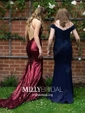 Trumpet/Mermaid Sweep Train V-neck Sequined Prom Dresses