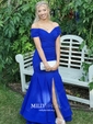 Trumpet/Mermaid Off-the-shoulder Silk-like Satin Sweep Train Sashes / Ribbons Prom Dresses