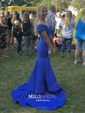 Trumpet/Mermaid Off-the-shoulder Silk-like Satin Sweep Train Sashes / Ribbons Prom Dresses