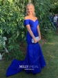 Trumpet/Mermaid Off-the-shoulder Silk-like Satin Sweep Train Sashes / Ribbons Prom Dresses