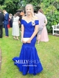 Trumpet/Mermaid Off-the-shoulder Silk-like Satin Sweep Train Sashes / Ribbons Prom Dresses