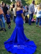 Trumpet/Mermaid Off-the-shoulder Silk-like Satin Sweep Train Sashes / Ribbons Prom Dresses