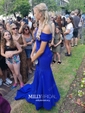 Trumpet/Mermaid Off-the-shoulder Silk-like Satin Sweep Train Sashes / Ribbons Prom Dresses