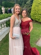 A-line V-neck Floor-length Backless Chiffon Prom Dresses With Beading