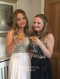 A-line V-neck Floor-length Backless Chiffon Prom Dresses With Beading
