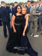 Princess Off-the-shoulder Tulle Sweep Train Beading Prom Dresses
