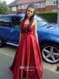 Burgundy Ball Gown Strapless Satin Prom Dresses