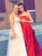 Burgundy Ball Gown Strapless Satin Prom Dresses