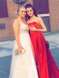 Ball Gown/Princess Sweep Train Straight Satin Prom Dresses