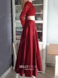 Ball Gown Illusion Lace Satin Long Sleeves Two Piece Prom Dresses
