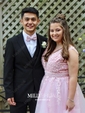 Ball Gown V-neck Floor-length Tulle Prom Dresses With Appliques