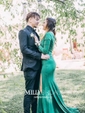 Mermaid One Shoulder Jersey Long Sleeves Modest Prom Dresses