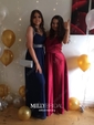 A-line Floor-length Halter Silk-like Satin Split Front Prom Dresses