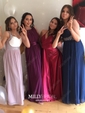 A-line Floor-length Halter Silk-like Satin Split Front Prom Dresses