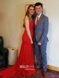 Sheath/Column V-neck Jersey Prom Dresses With Ruched