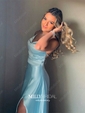 Sheath/Column Cowl Neck Ankle-length Satin Prom Dresses