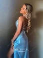 Sheath/Column Cowl Neck Ankle-length Satin Prom Dresses