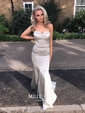 Trumpet/Mermaid Sweep Train Sweetheart Silk-like Satin Beading Prom Dresses