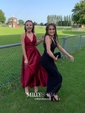 A-line V-neck Satin Cut Out Prom Dresses With Ruched