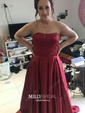 Burgundy Ball Gown Strapless Satin Prom Dresses