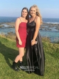 A-line Scoop Neck Satin Prom Dresses With Ruched