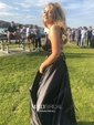 A-line Scoop Neck Satin Prom Dresses With Ruched