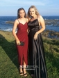 A-line Scoop Neck Satin Prom Dresses With Ruched