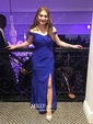 Black Sheath/Column Off-the-shoulder Satin Modest Prom Dresses