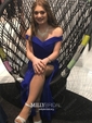 Black Sheath/Column Off-the-shoulder Satin Modest Prom Dresses