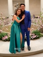 A-line Scoop Neck Satin Prom Dresses With Ruched