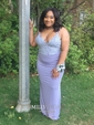 Sheath/Column V-neck Floor-length Jersey Prom Dresses With Appliques