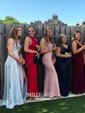 Sheath/Column Cowl Neck Ankle-length Satin Prom Dresses