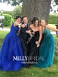 Ball Gown V-neck Floor-length Tulle Prom Dresses With Appliques