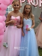 Ball Gown Strapless Sequin Tulle Prom Dresses With Beading