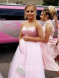 Ball Gown Strapless Sequin Tulle Prom Dresses With Beading